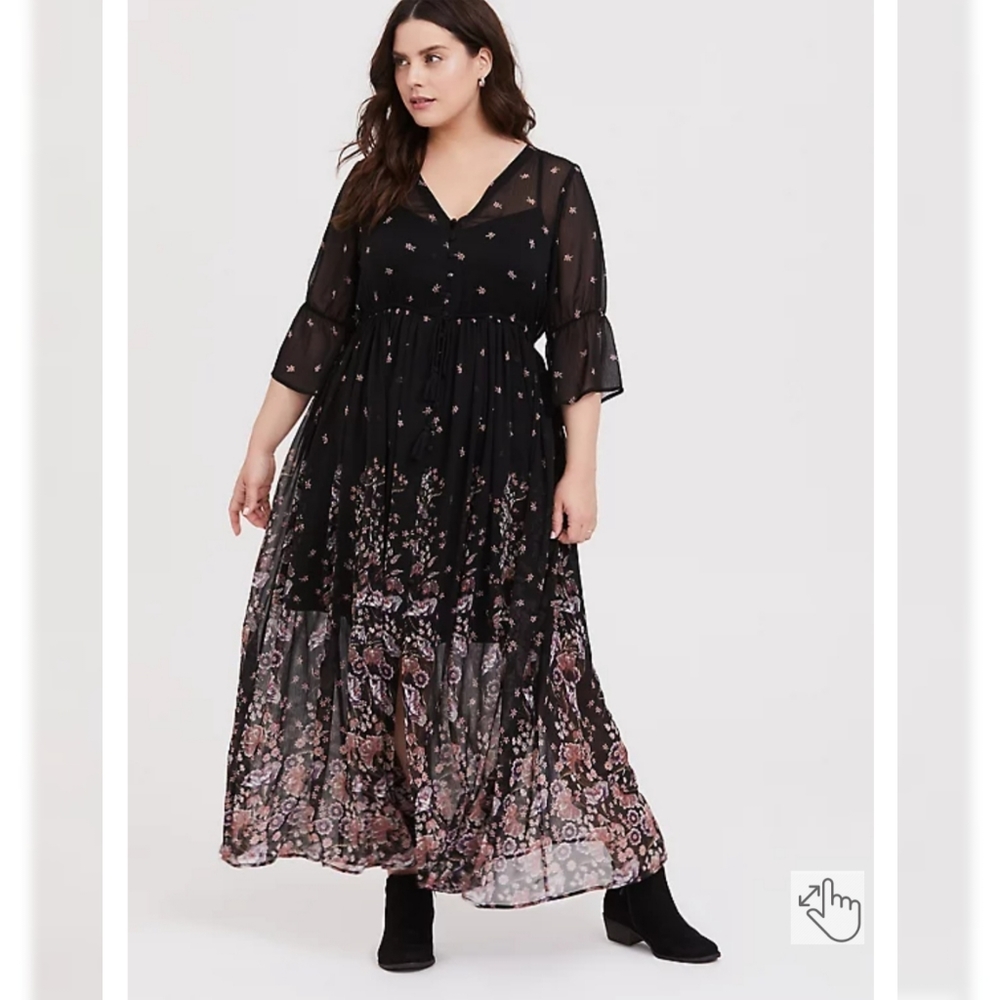 Torrid Floral Chiffon Button Down Maxi Dress